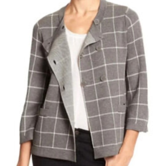 Banana Republic Windowpane Swing Cardigan Gray & White Double Breasted Size S - Picture 13 of 16